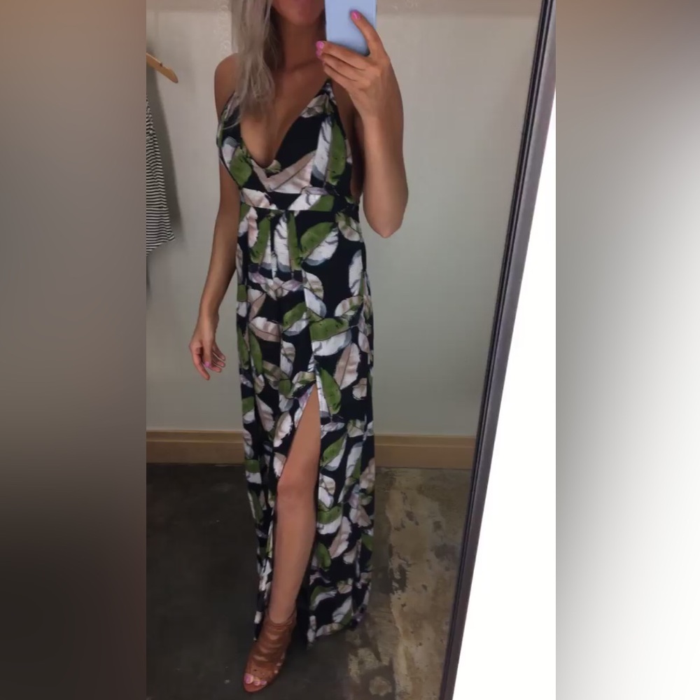 fab'rik Black and Leaf Print Jumpsuit